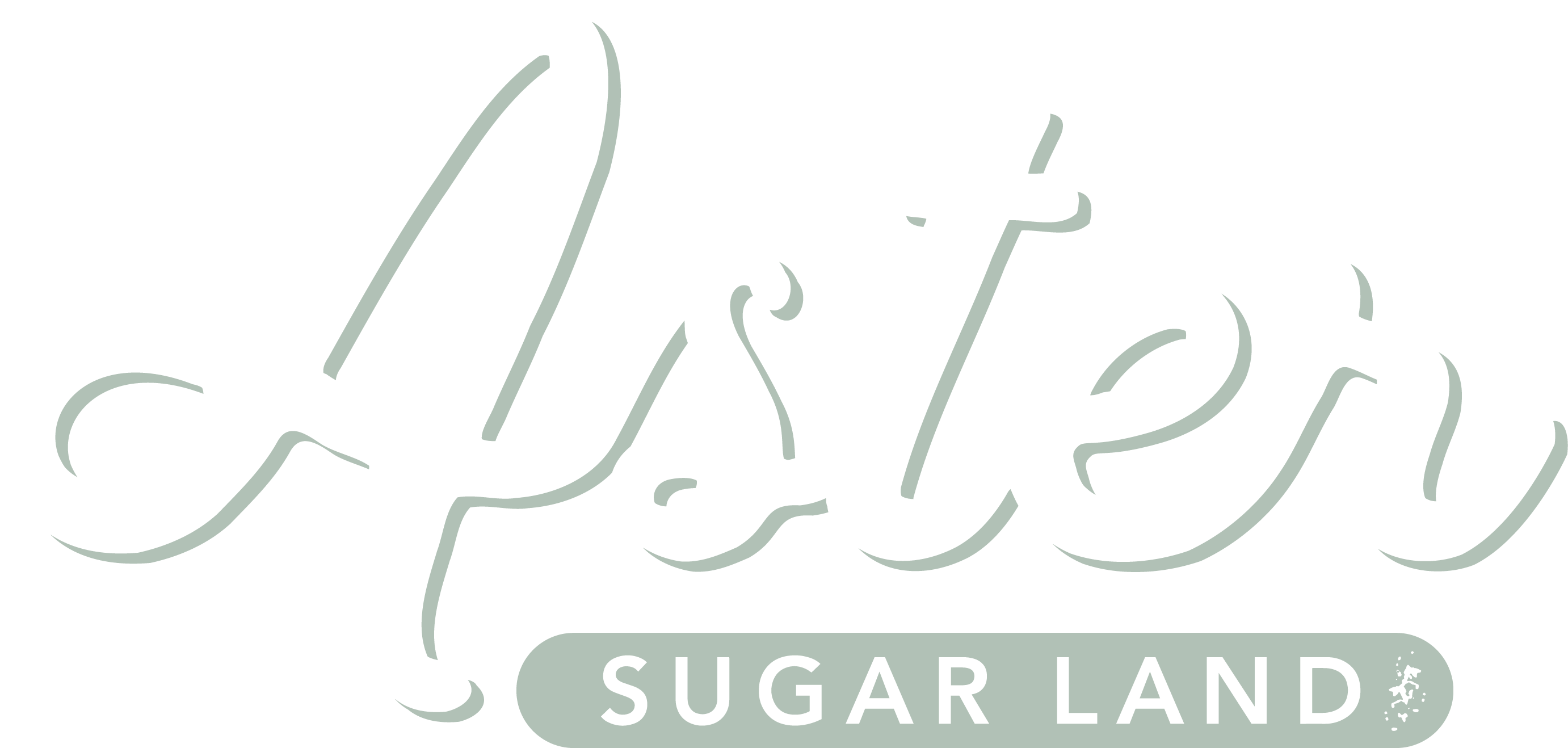 White logo at The Aster Sugar Land Apartments, Sugar Land, Texas